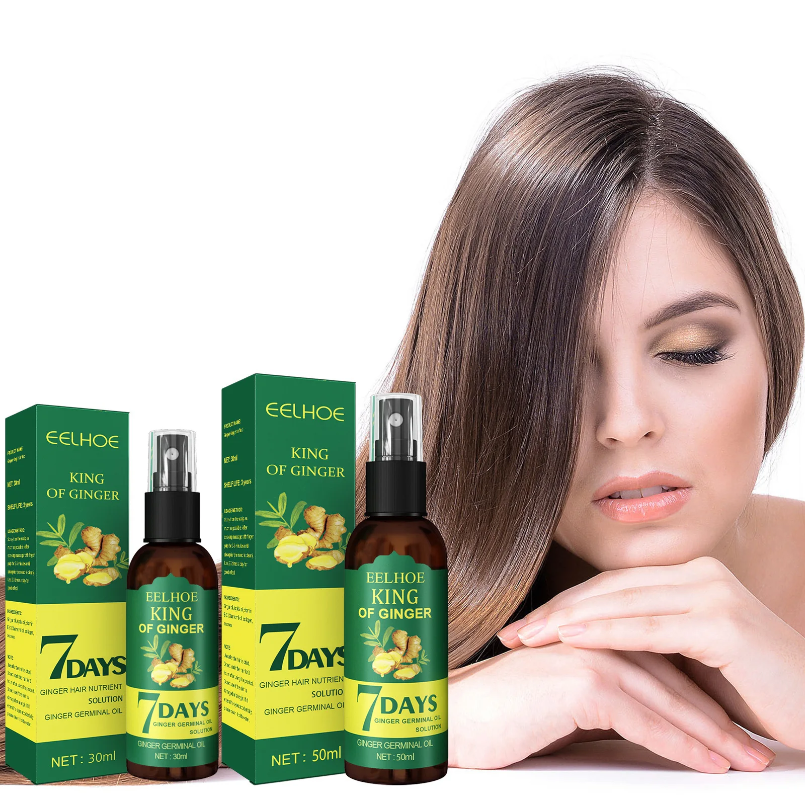 EELHOE Hair Growth Spray with CrossBorder Ginger, Scalp Massage and Damage Repair for Strong