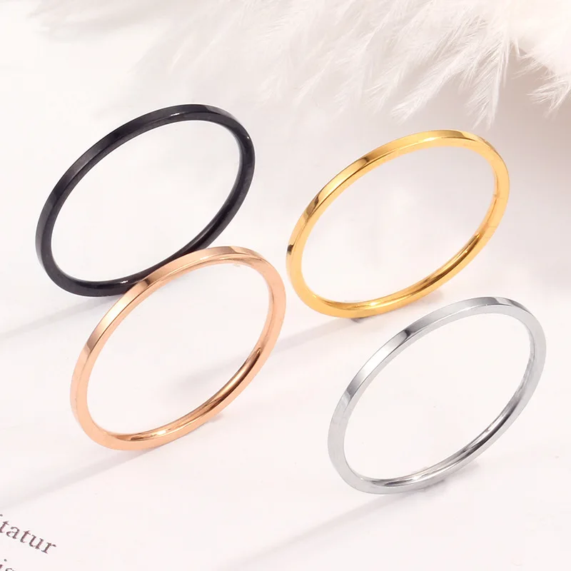 Rings for Women Titanium Steel Rose Gold Color Korean Jewelry Men Simple Wedding Couple Tail Width 1mm Stackable Thin Circle 5