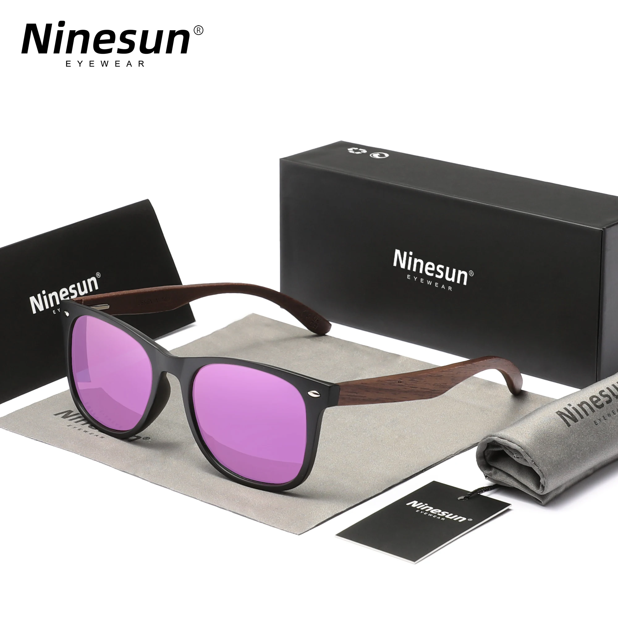 RBsunny 클래식 월넛 선글라스 남성용, 나무 편광 안경, 수제 UV400 보호 안경, 반사 방지, 레트로