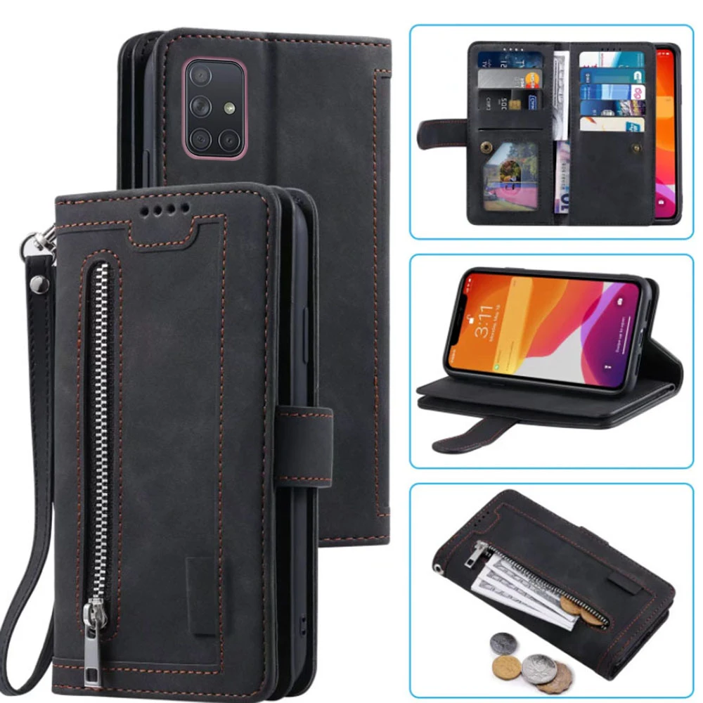

9 Cards Wallet Case For Samsung Galaxy A71 4G Case Card Slot Zipper Flip Folio with Wrist Strap Carnival For Samsung A715F Cover