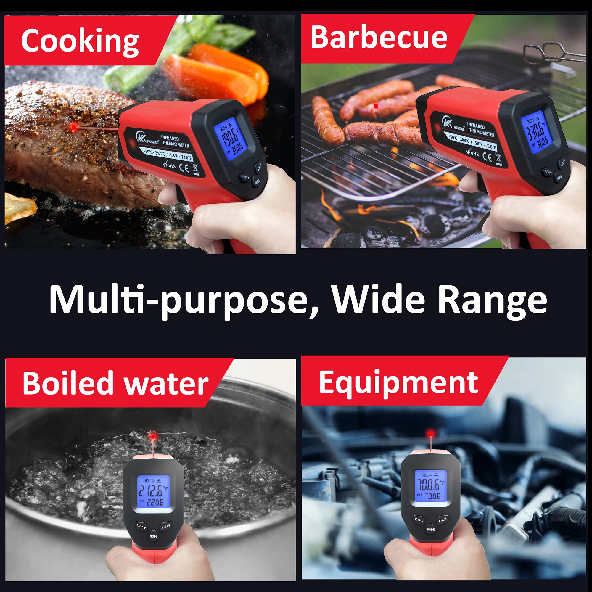 LCD Industrial Electronic Thermometer NonContact -50~600°C Digital Laser Temperature Meter Gun Laser Point Infrared Thermometer 5