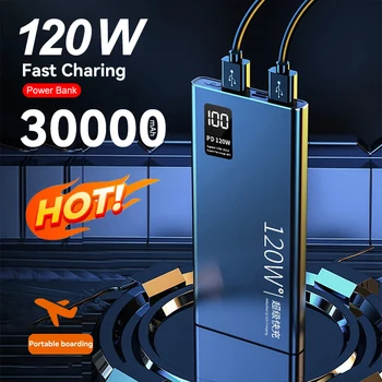 30000 mAh Power Bank 120W Super Fast Charging 100% Sufficient Capacity Portable Battery Charger For iPhone Huawei Xiaomi Samsung