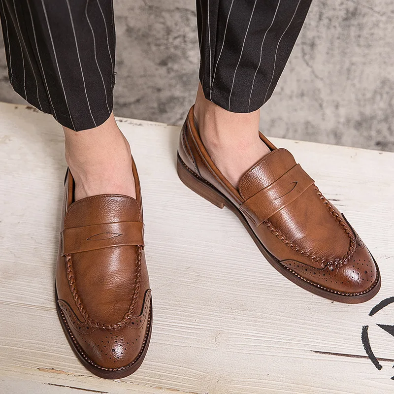 

Men's Large Size Leather Shoes British Style Casual Carved Formal Business Oxfords Retro Loafers Zapatos Hombre De Vestir