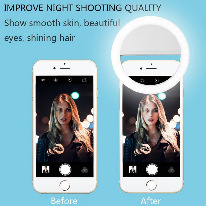 LED Ring Light for Mobile Phone Selfie Live USB Rechargeable Fill for iPhone Samsung Xiaomi