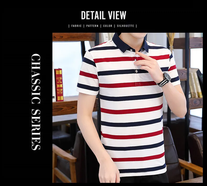 Summer new men's short-sleeved T-shirt striped cotton thin section business lapel men's polo shirt men's models 22 S77f4a579bf634466a128d4d2093f73a9c