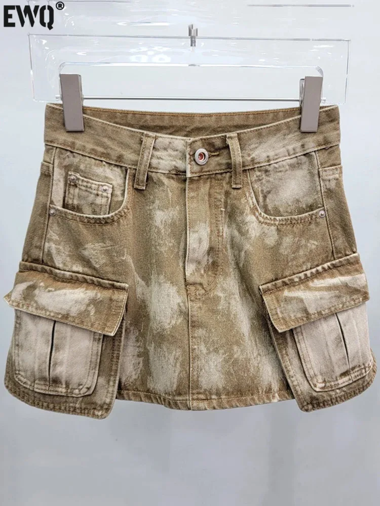 

Женская мини-юбка с карманами [EWQ], белая ковбойская мини-юбка трапециевидной формы с контрастными карманами на бедрах, весна-лето 2024, 16U8971