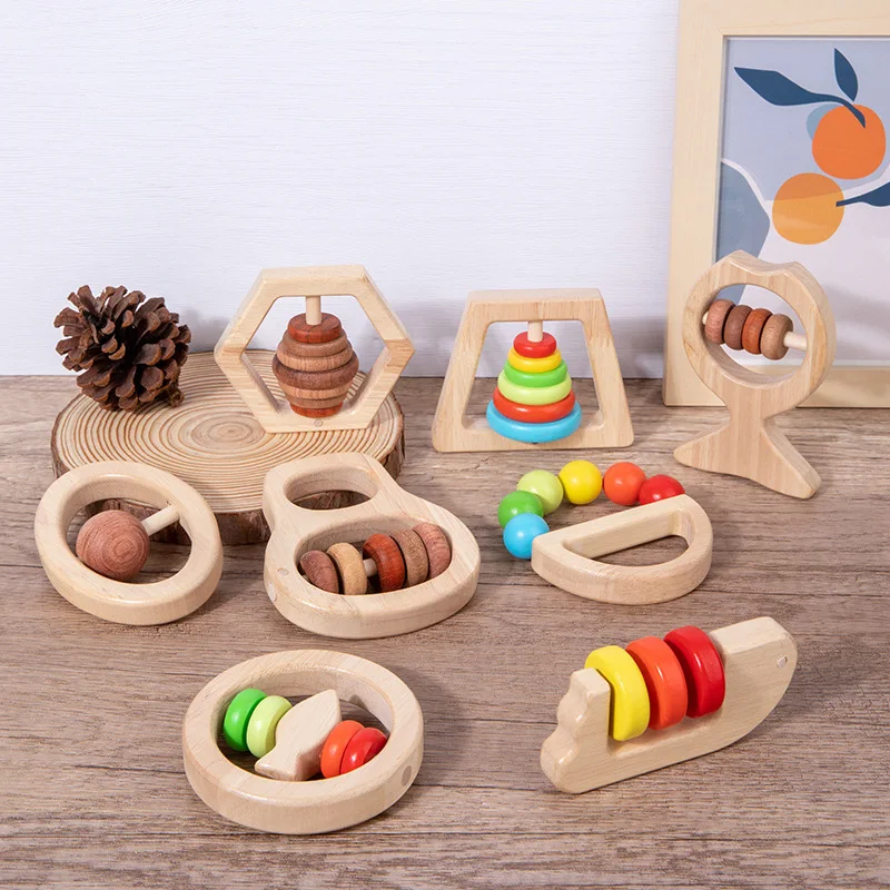 

Baby Wooden Rattles Grasp Play Game Infant Montessori Toy Newborn Early Education Development Rattle Toddler Toy For Babies