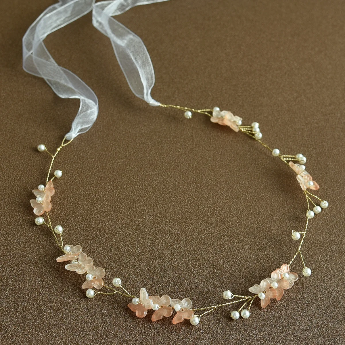 Hair Accessory Hair Headdress Bridal Headwear Hair Band Crown Bridal Hair Accessories Wedding Women Pearl Hairband Fairy Pink Wreath Girl Head Flower Crown Golden Wire for Female Decoration