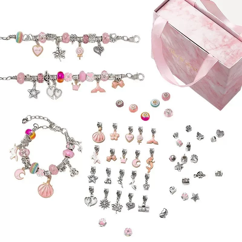 DIY Beaded Bracelet Set with Storage Box Toys for Girls Gift Acrylic  European Large Hole Beads