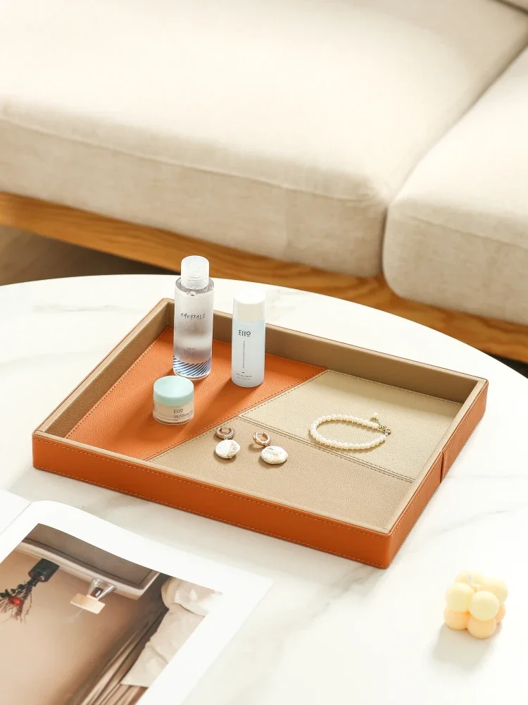 European high-end leather rectangular tray Living room tea table tabletop storage tray Bathroom toiletry table cup storage tray 2