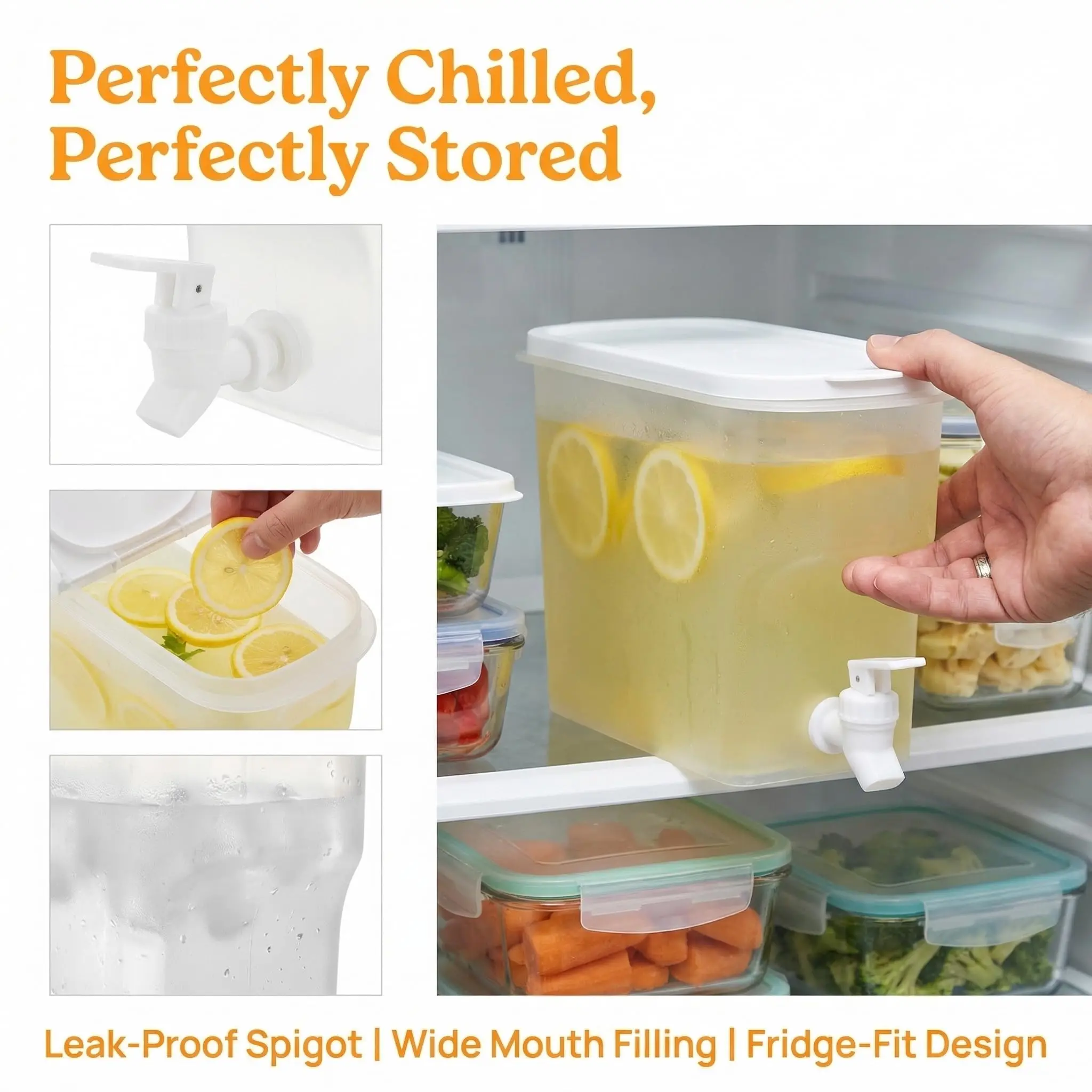 Dispenser per bevande da 3,5 litri per frigorifero, dispenser per bevande con rubinetto. Dispenser per latte, limonata e succhi di frutta con coperchi per frigorifero - immagine 3