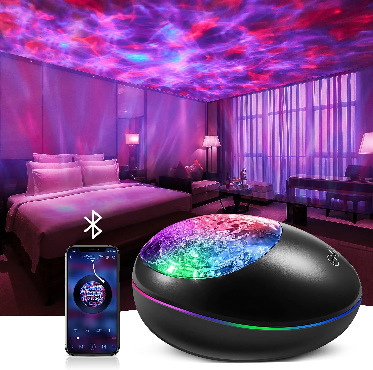 

Built-in Music Player Speaker Led Night Light Projector Music Remote Control Ocean Wave Projector Lamp Adults Teen Gift Room