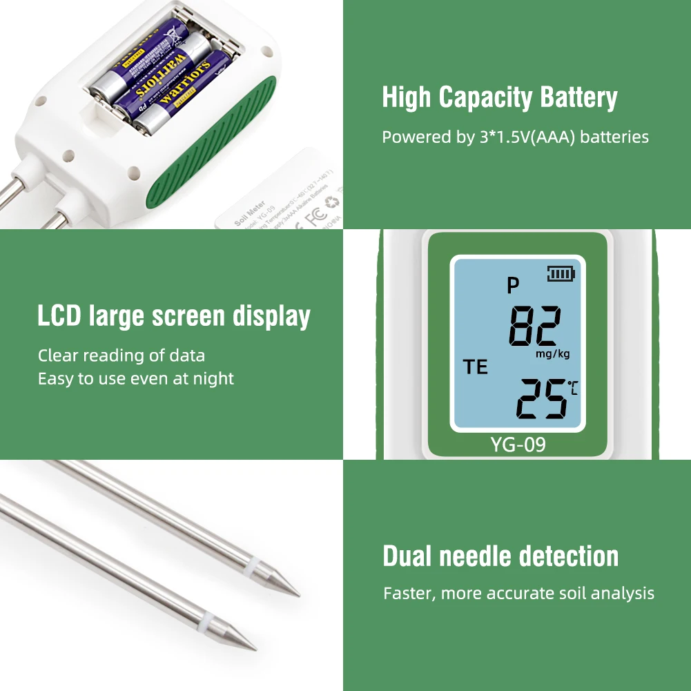 Soil NPK Analyser Meter 0-1999mg/kg Dual Needle Nitrogen Phosphorus Potassium De