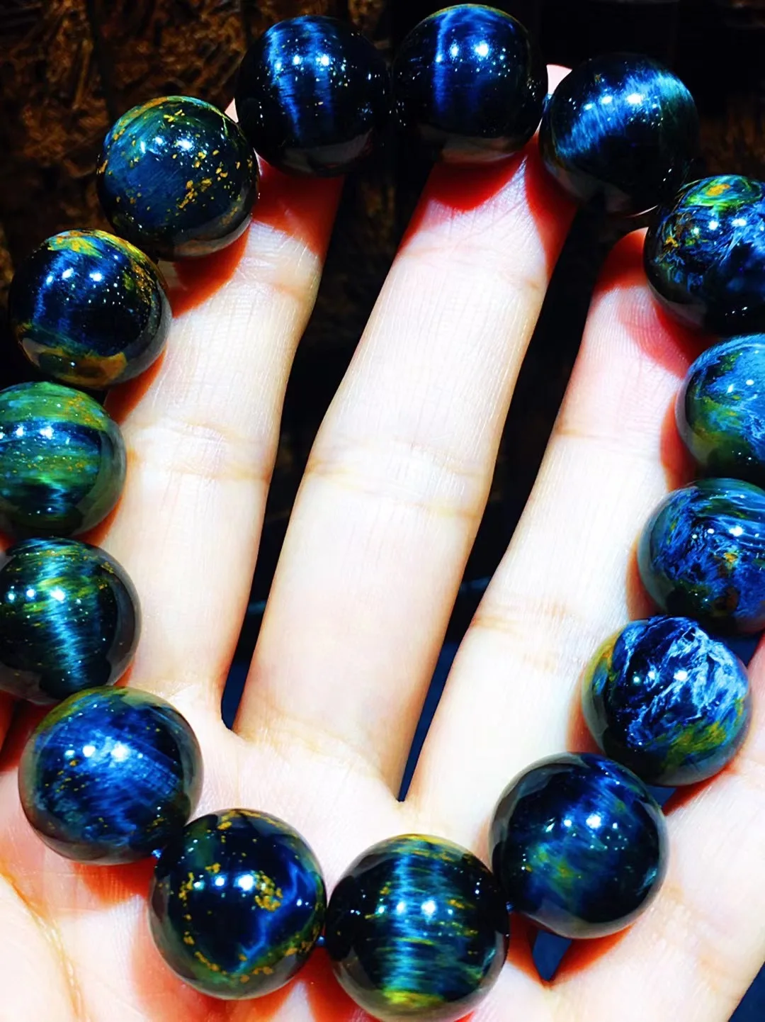 Natural Blue Pietersite Round Beads Bracelet Stretch Jewelry Cat
