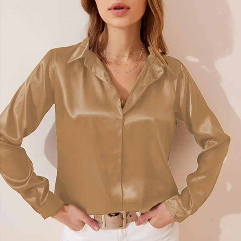 

Blusas Vintage Satin Shirt Office Fashion Women Long Sleeve Blouse 2024 Spring Turn Down Collar Silk White Tops Elegant 25632