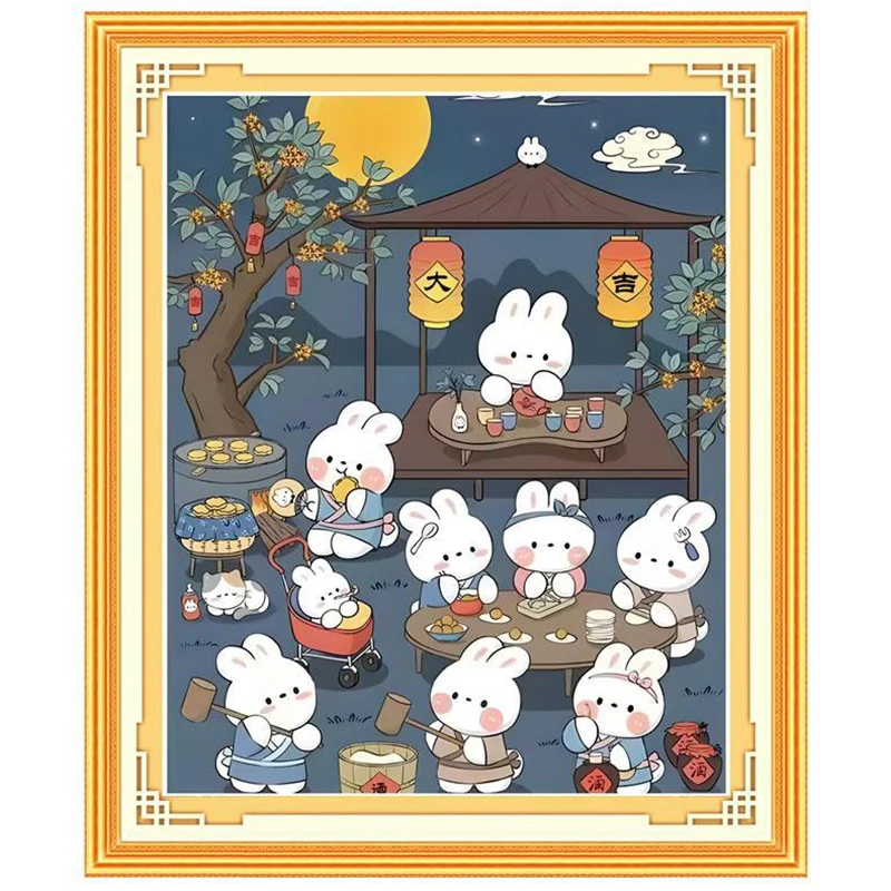 DIY Cartoon Rabbit Painting Cross Stitch Complete Kits Embroidery Cross-stitch Needlework Craft Printed Fabric Home Decoration