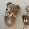 Baby Rattle Crochet Bear Teether Rattle With Bells Pacifier Chain Newborn Montessori Educational Toy Wooden Rings Baby Toys 4