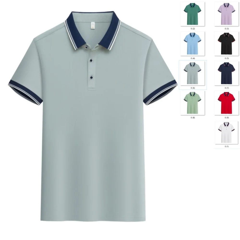 Contrast collar Polo Shirt Slim Fit Short sleeved Lapel T-shirts Breathable Business Smart Golf Shirts Summer