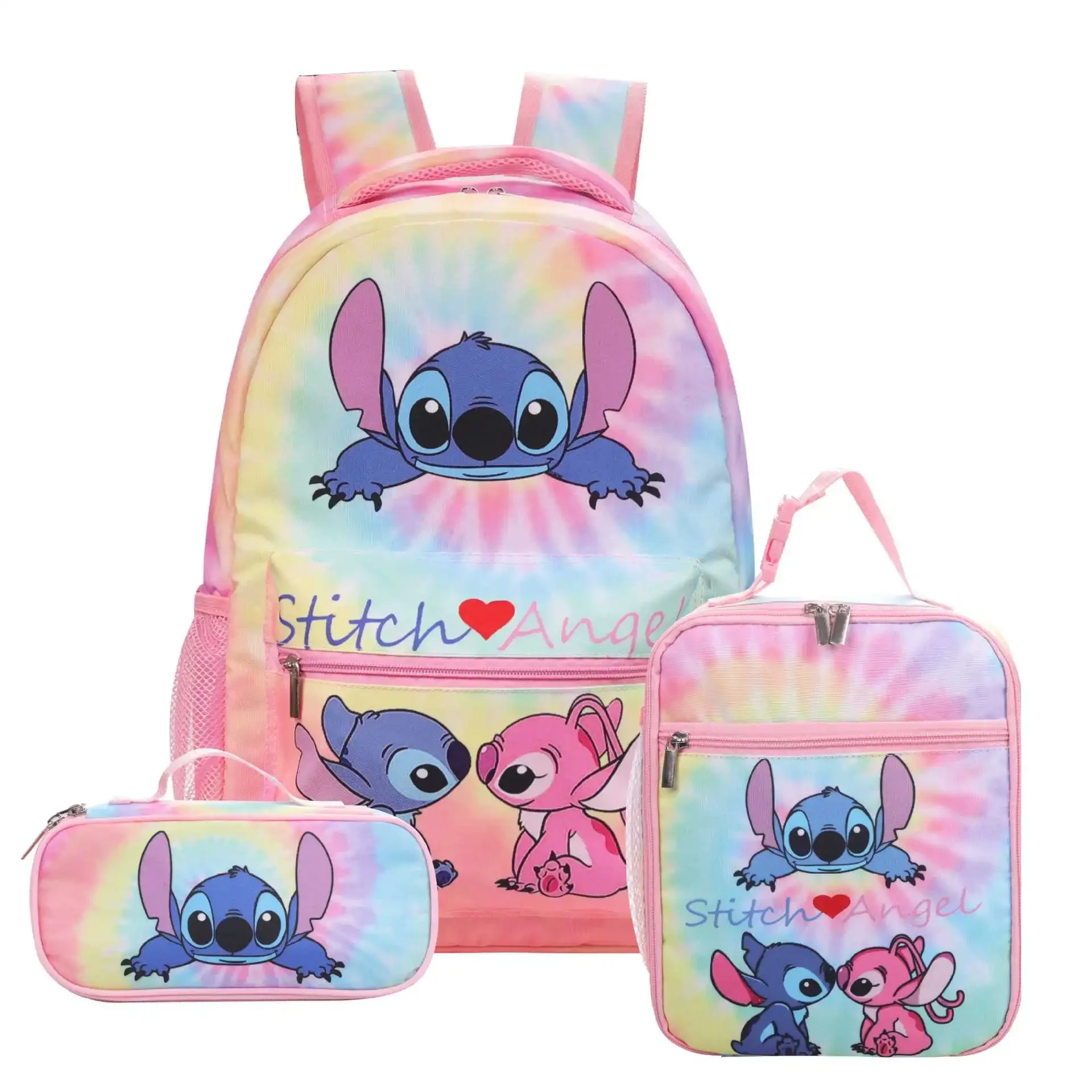 

Disney Stitch Three-piece Schoolbag for Primary and Secondary School Students Cartoon Anime Backpack Meal Bag Cartoon Mochila