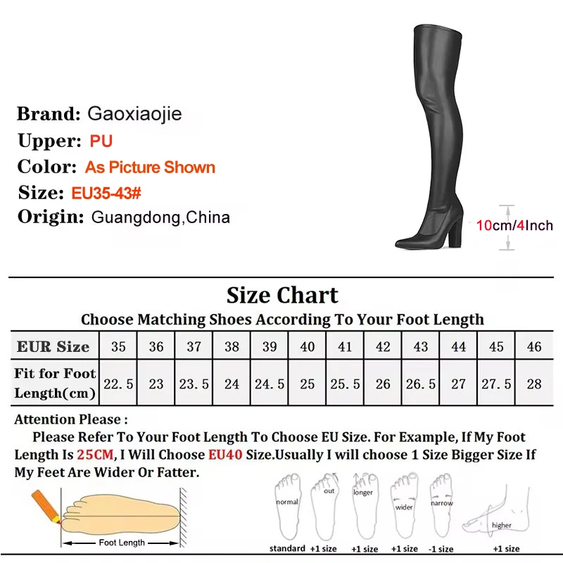 Spring  Autumn Over the Knee Red Women Boots Ladies Elastic Leather Chunk Heels Pointed Shoes Thigh High Boots For Plus Size 43