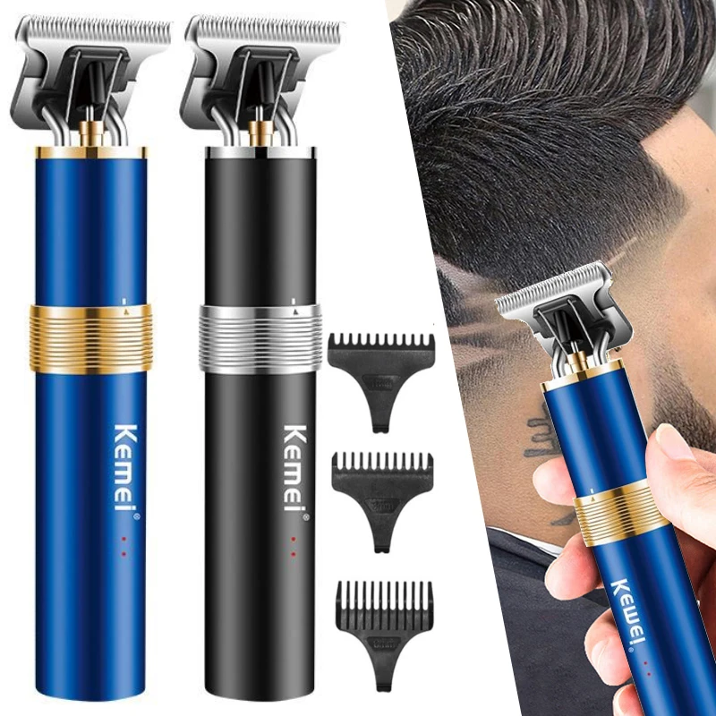 Kemei 2 in 1 Cordless Hair Trimmer Replaceable Magnetic Carbon Steel Blade Hair Clipper Men 0mm Bald Edge Hair Cutting Machine maant blade glue remover knife ic chip phone nand hard drive pry handle edge steel repair tools