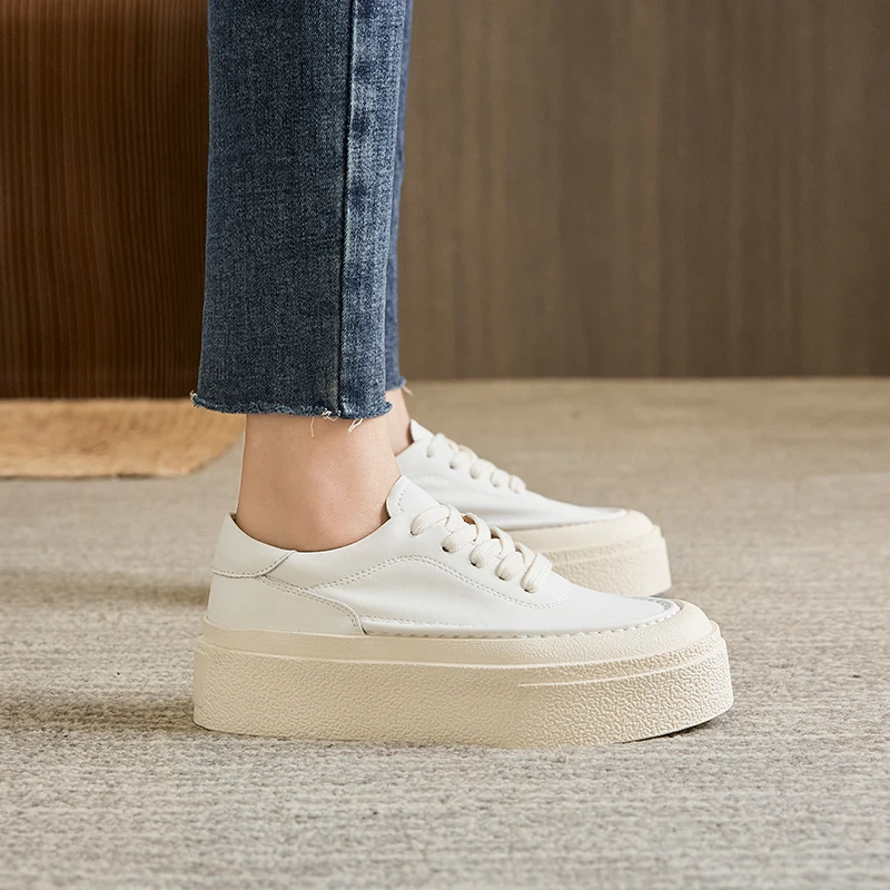 AIYUQI Women's Sneakers Genuine Leather 2024 Spring New Casual Lace-up Women's Sneakers Shoes Platform Board Shoes Women