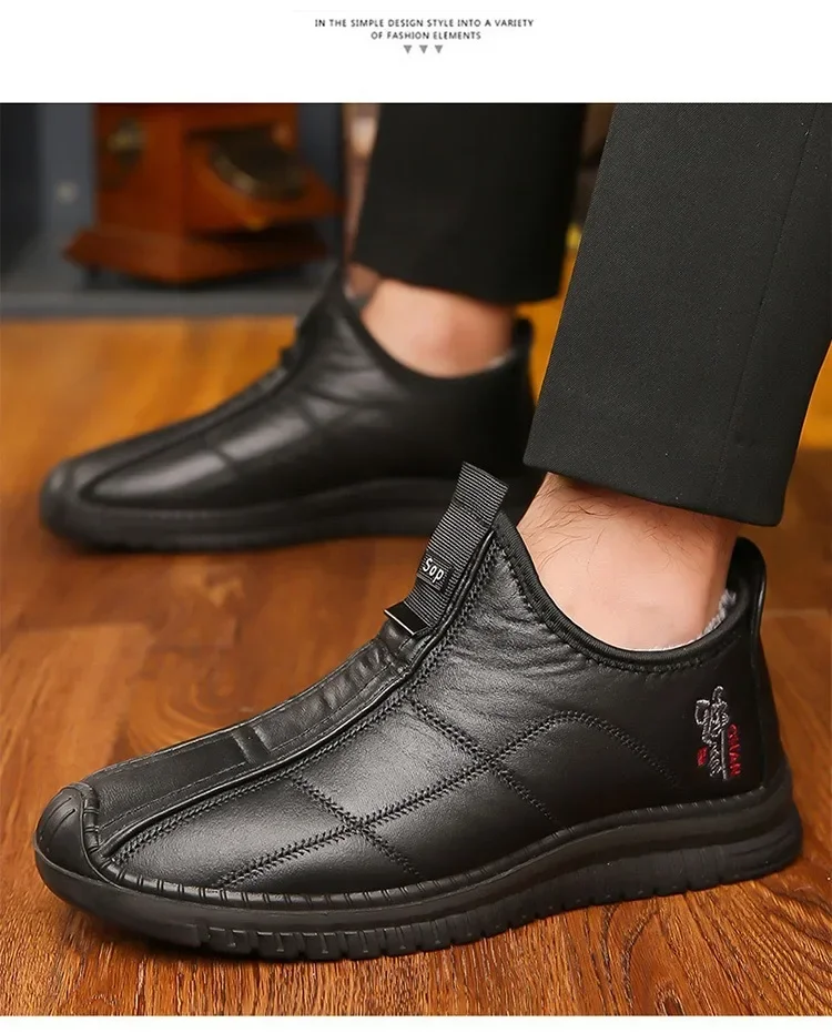 Winter Men's Boots Thick and Warm Outdoor Soft Soled Comfortable and Waterproof Walking Men's Boots Oversized Men's Work Shoes