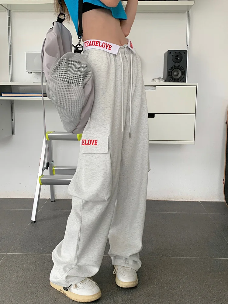 

Брюки женские с широкими штанинами, модные спортивные штаны с надписью, в Корейском стиле, повседневные Джоггеры в стиле Харадзюку, уличная одежда, Y2k