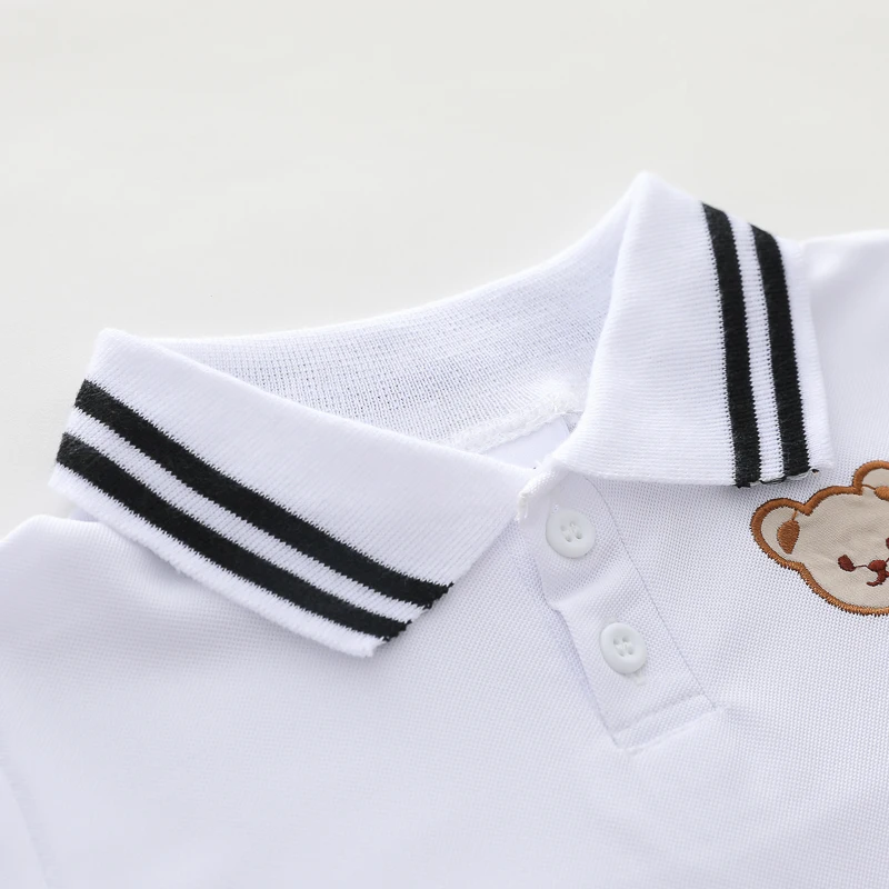 Summer cartoon bear embroidered POLO shirt and shorts set for infants and young children 3