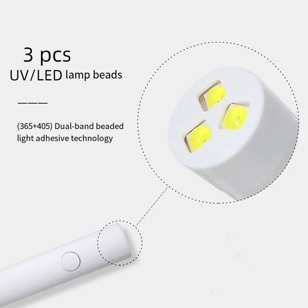 Handheld UV LED Nail Lamp with 2 Timer USB Rechargeable Portable Lamp for Manicure with 3 Beads for Fast Curing at Home Salon 3