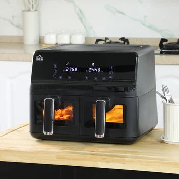 HOMCOM doppia friggitrice senza olio 8L 2500W con 8 programmi 38,5x38x30,5 cm nero 1
