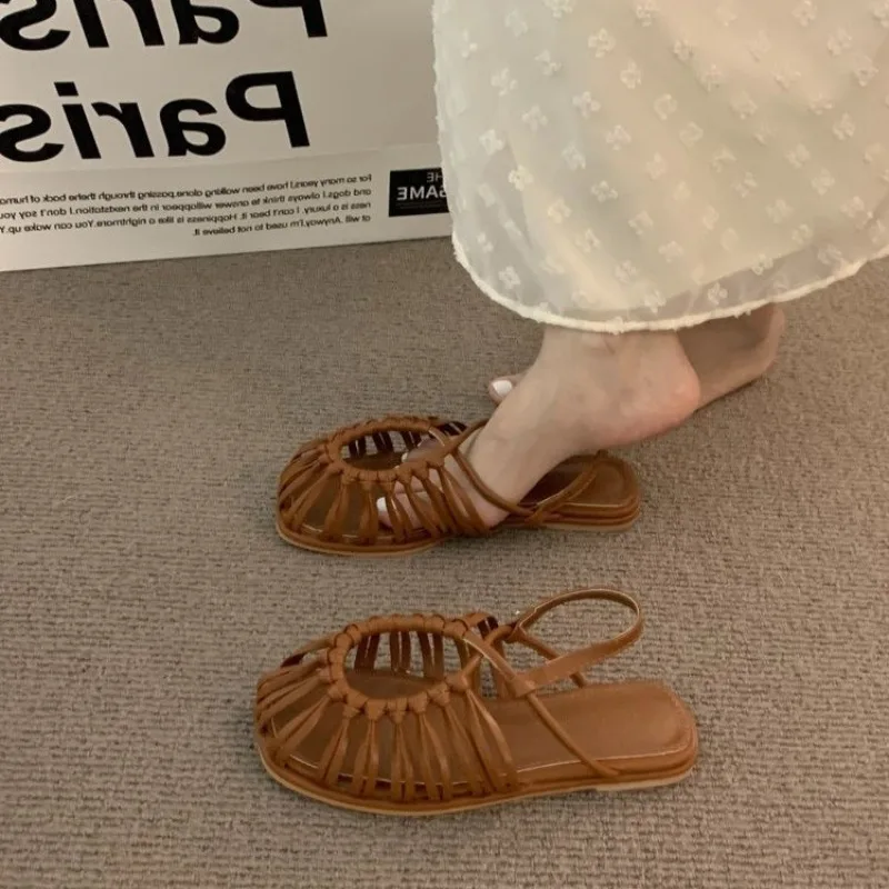 Shoes for Women Slip-on Women's Sandals Fashion Daily Sandals Square Toe Shoes Female Slingback Flats Solid Flat Low Heels