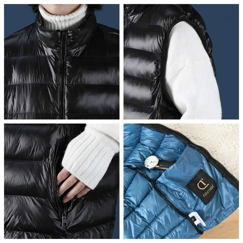 COUTUDI-Sleeveless Puffer Jacket for Women, Ultra Light, Packable, Warm White Duck Down Vest Coat, Lightweight Outwear,Waistcoat