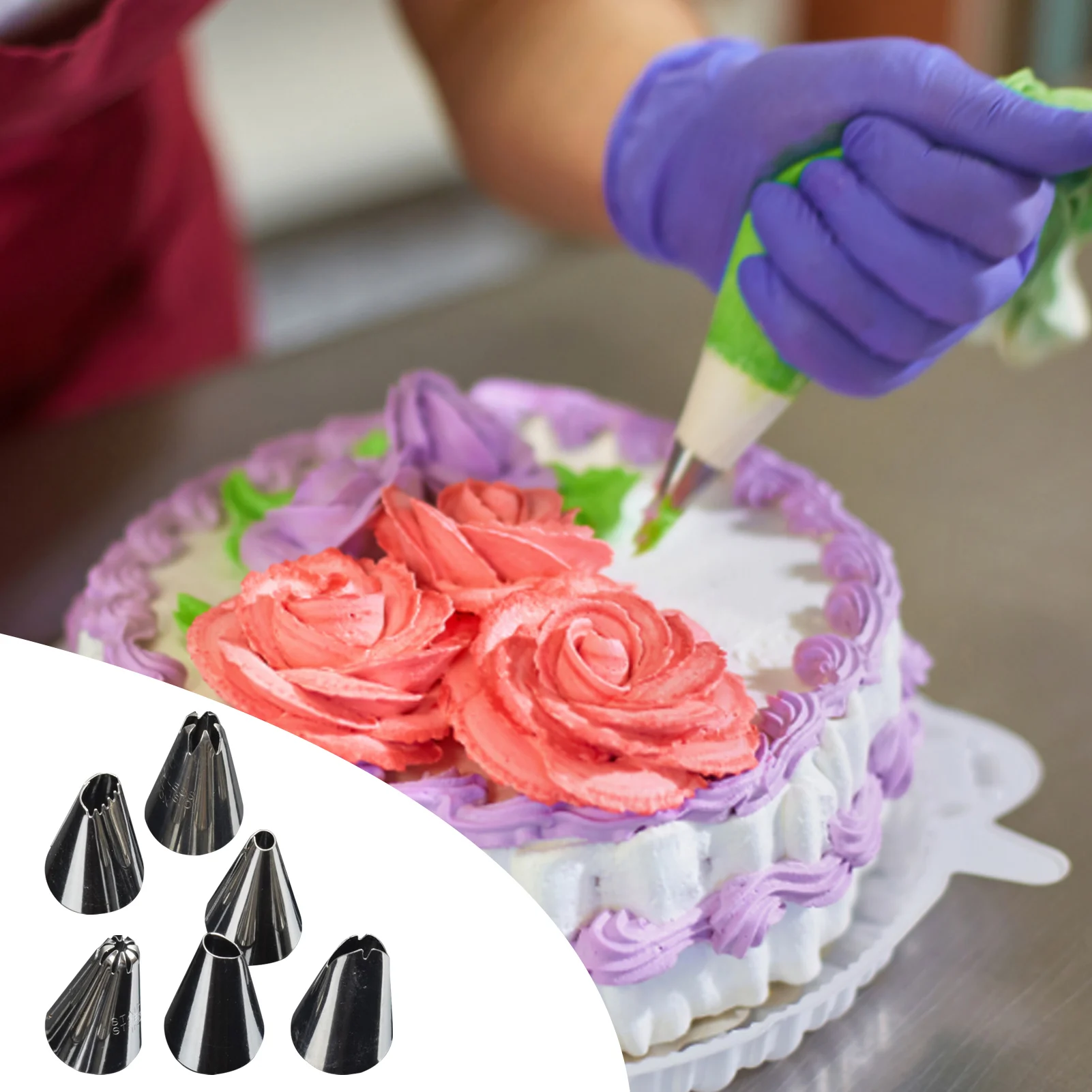 6Pcs Pastry Icing Piping Nozzles Stainless Steel Decorating Tip Cake Cupcake Decorator Rose Accessories Kitchen baking tool