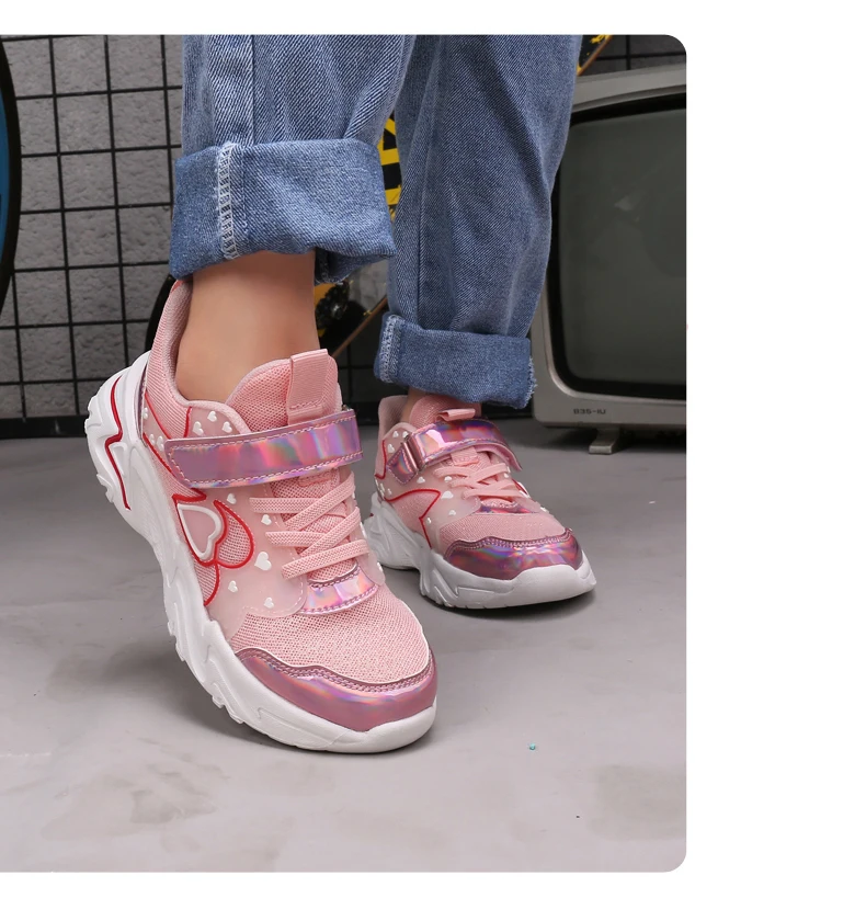 Frühling Herbst Kinder Turnschuhe PU Mädchen Elegante Mesh Casual Licht Kinder Nicht-slip Sport Schuh Mode Atmungsaktive Laufschuhe – Detail 9