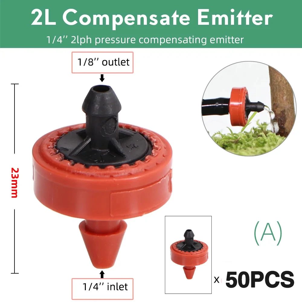 ตัวเลือกสินค้า 50PCS 2L 4L 8L/H ความดันชดเชย Dropper Agricultura ชลประทาน Emitter สวนหยดสําหรับ 1/4 'ท่อ PE เรือนกระจกรดน้ํา