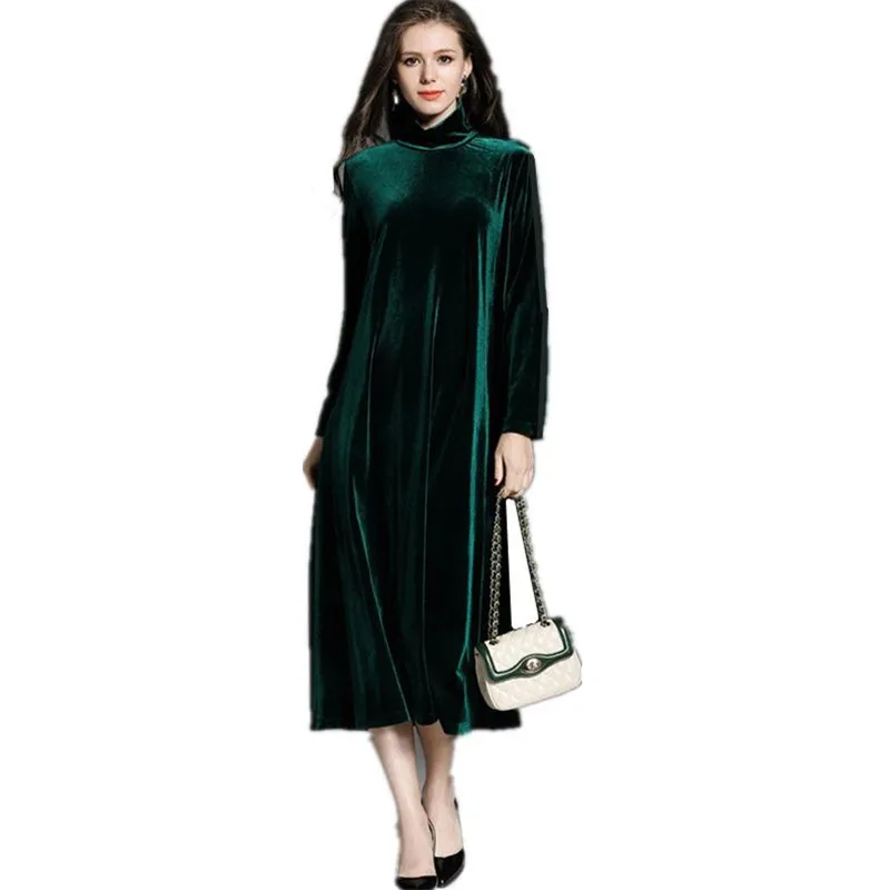 WinterVelvetDress2024SpringLongSleevesTurtleneckElegantDress