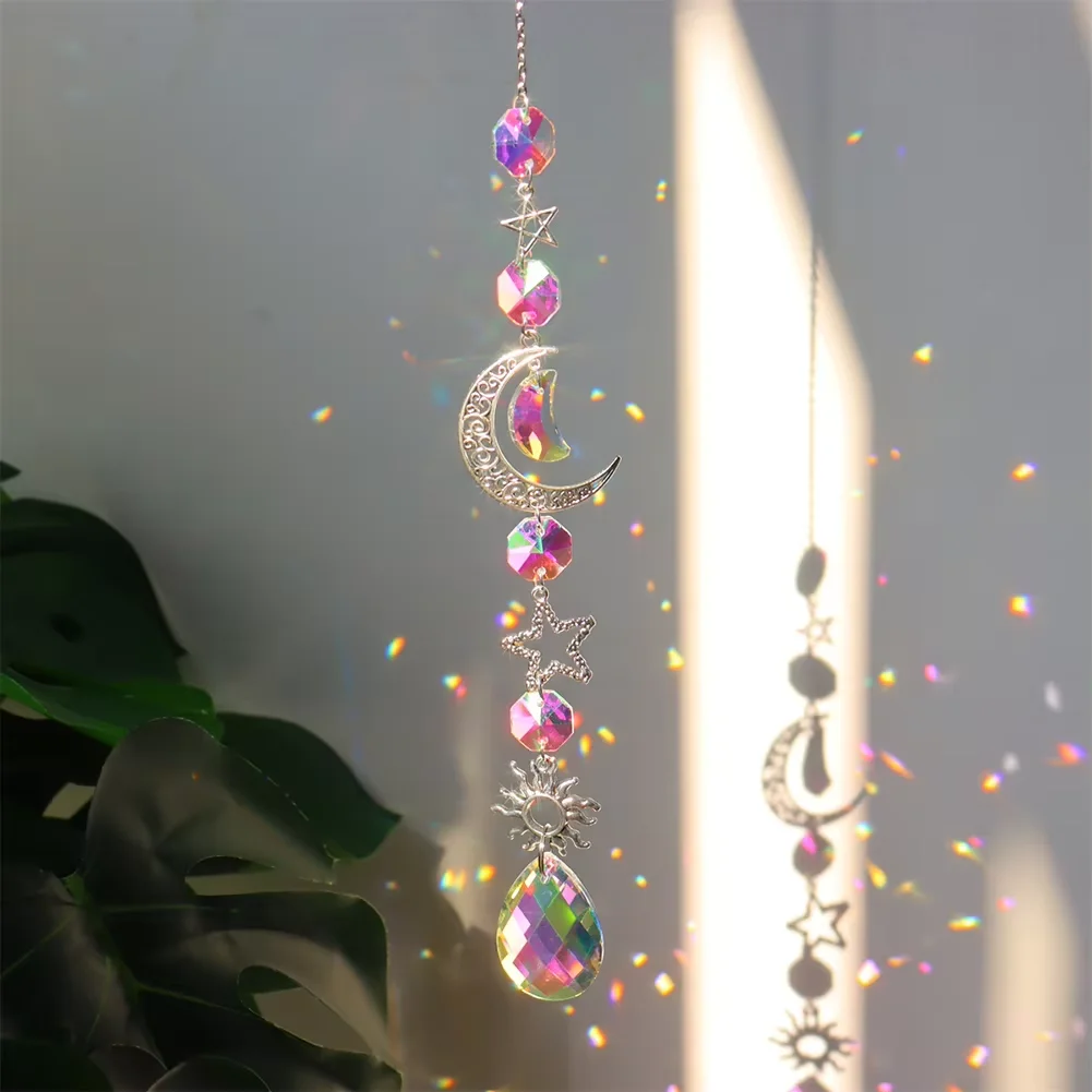 Sun Catcher Crescent Moon Pendant Rainbow Maker DIY Outdoor Garden Ornament