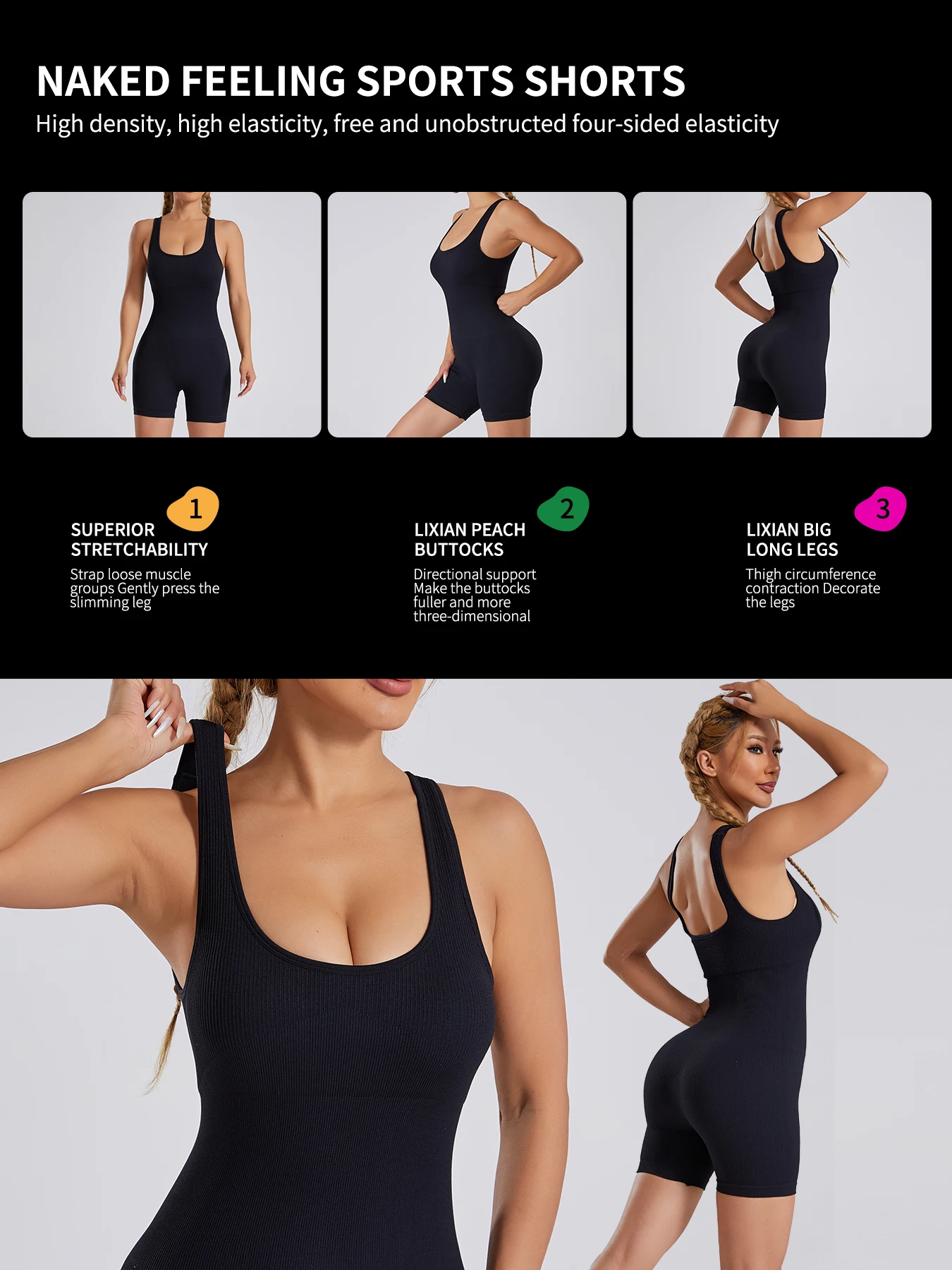 Women's sexy threaded yoga suit jumpsuit sleeveless high elasticity quick drying breathable jumpsuit shorts push up sportswear 6