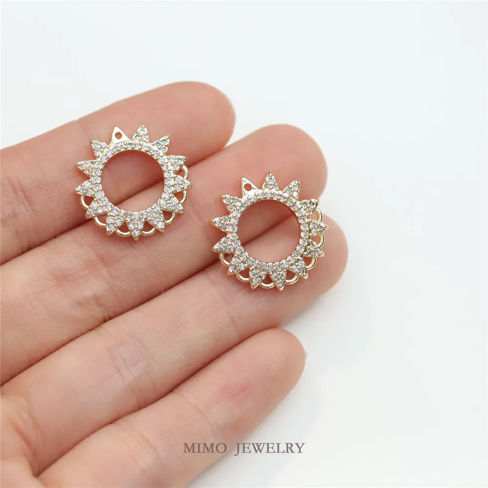 

Zircon Inlaid Sun Shaped Ring Connecting Charm Pendants 14K Gold Plated Brass Jewelry Making Supplies Diy Accessories M-486