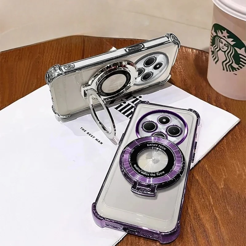 Clear Shockproof Plating Case with Magsafe Magnetic Stand Holder Cover