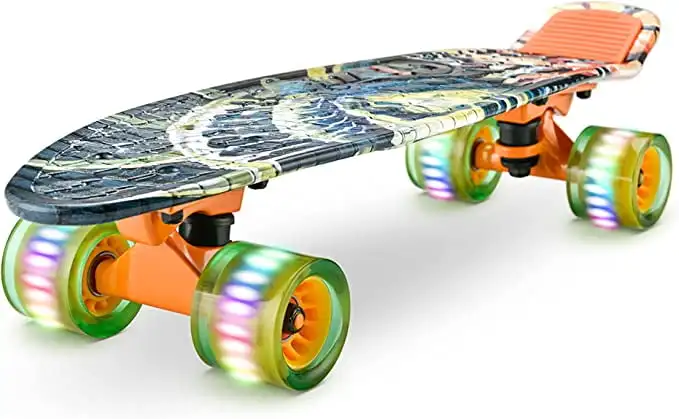 

Hurtle 6''Deck Complete Double Kick Skateboard Mini Cruiser W/ 3.25" Aluminum Alloy Truck, Graffiti