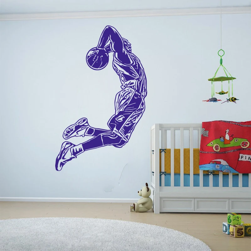 Adesivo da parete per giocatore di basket che salta Grande baskeplayer Dunk Shoot Ball Sport Wall Decal Sala giochi Adesivo da parete per giocatore di basket  15