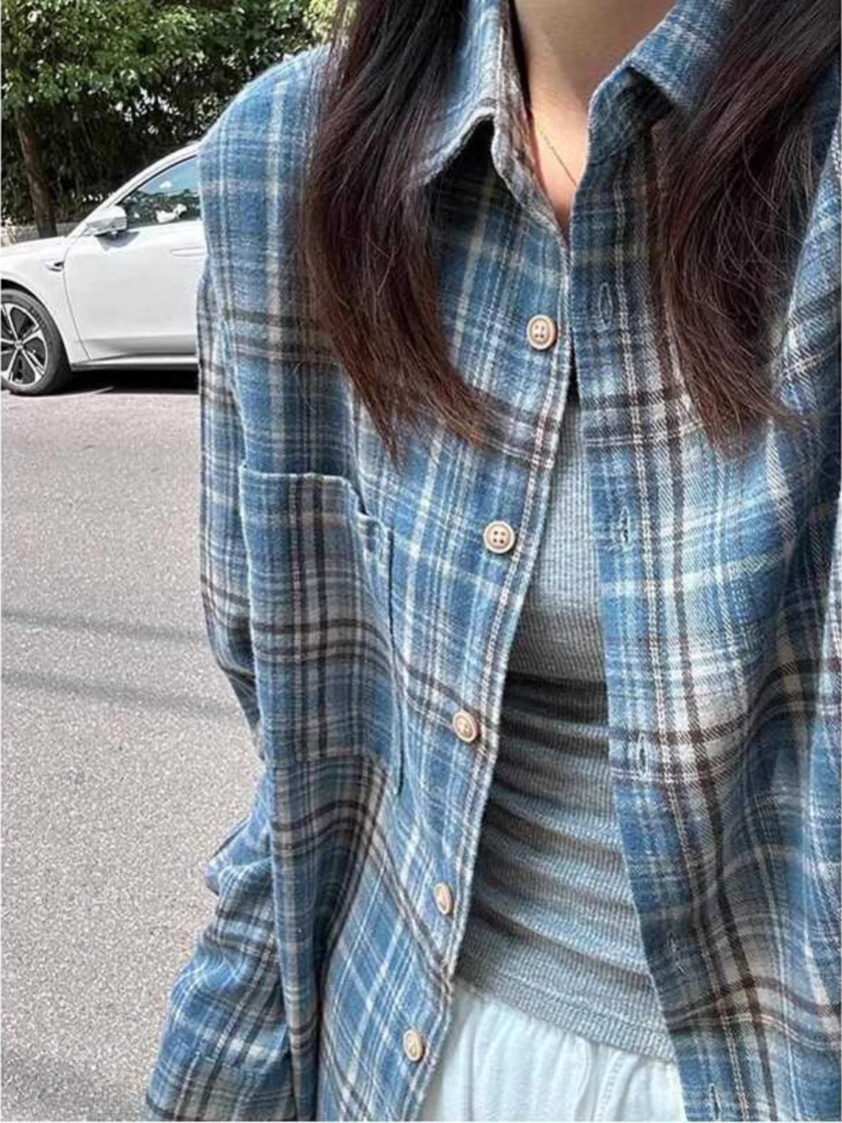 Korean Contrast Color Plaid Long Sleeve Casual Loose Men's Shirt Vintage Lazy Style Top Couple Spring Autumn Trendy Polyester