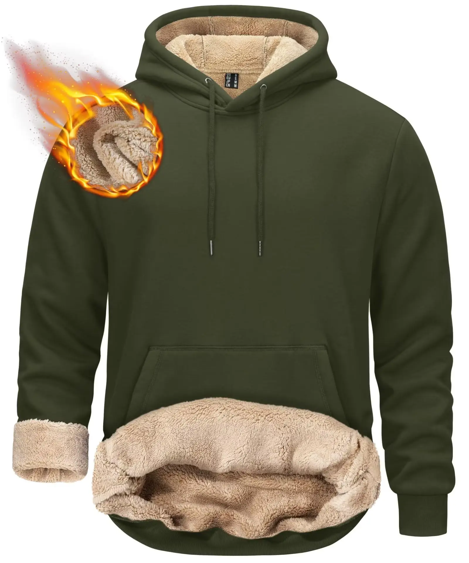 KEFITEVD Heren Sherpa fleece gevoerde hoodie winddicht ritssluiting warm winter sweatshirt met zakken, Zwart, L