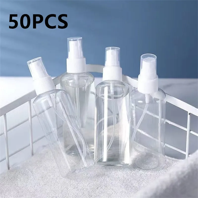 50PCS 50ml 100ml Refillable Bottles Transparent Plastic Perfume Bottle Atomizer Empty Spray Bottle Portable Travel Accessories