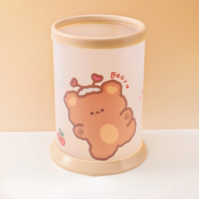 Kawaii Transparent Acrylic Pen Holder Desktop Organizer INS New Fashion Cute Bear Bunny Office Stationery Cosmetics Storage Box pen holder desk organizer pen and brush holder