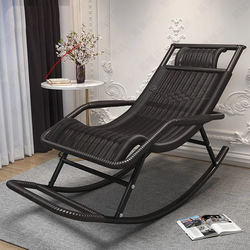 

Lazy Rattan Recliner Chair Relaxing Creative Balcony Luxury Metal Frame Waterproof Recliner Chair Footrest Cadeiras Furniture