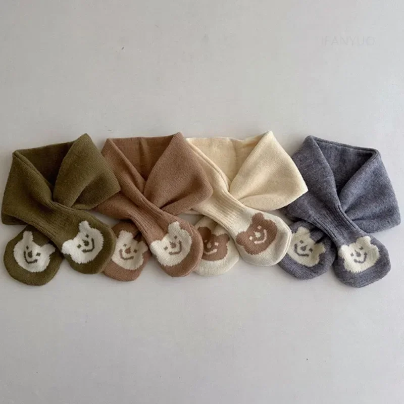 Korean Cartoon Baby Scarf Autumn Winter New Cute Warm Knitted Bear Children Neckerchief Soft Comfortable Boys Girls Kids Scarves