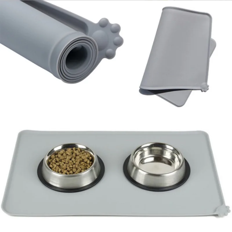 Dog Mat Waterproof Pet Mat Solid Color Silicone Pet Food Pad Bowl Drinking Feeding Placemat Easy Washing